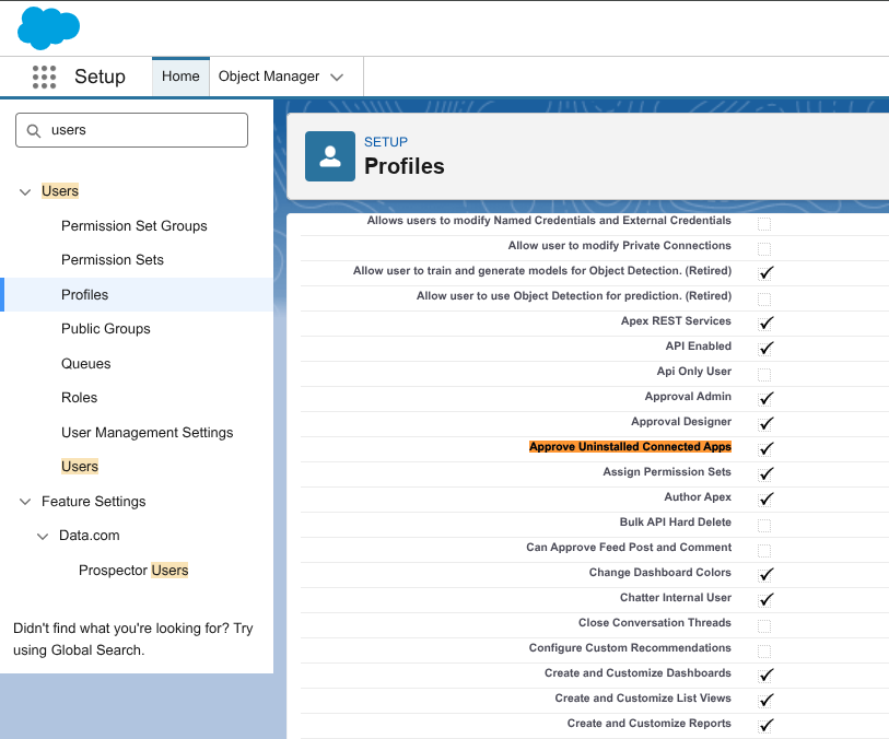 Profiles settings